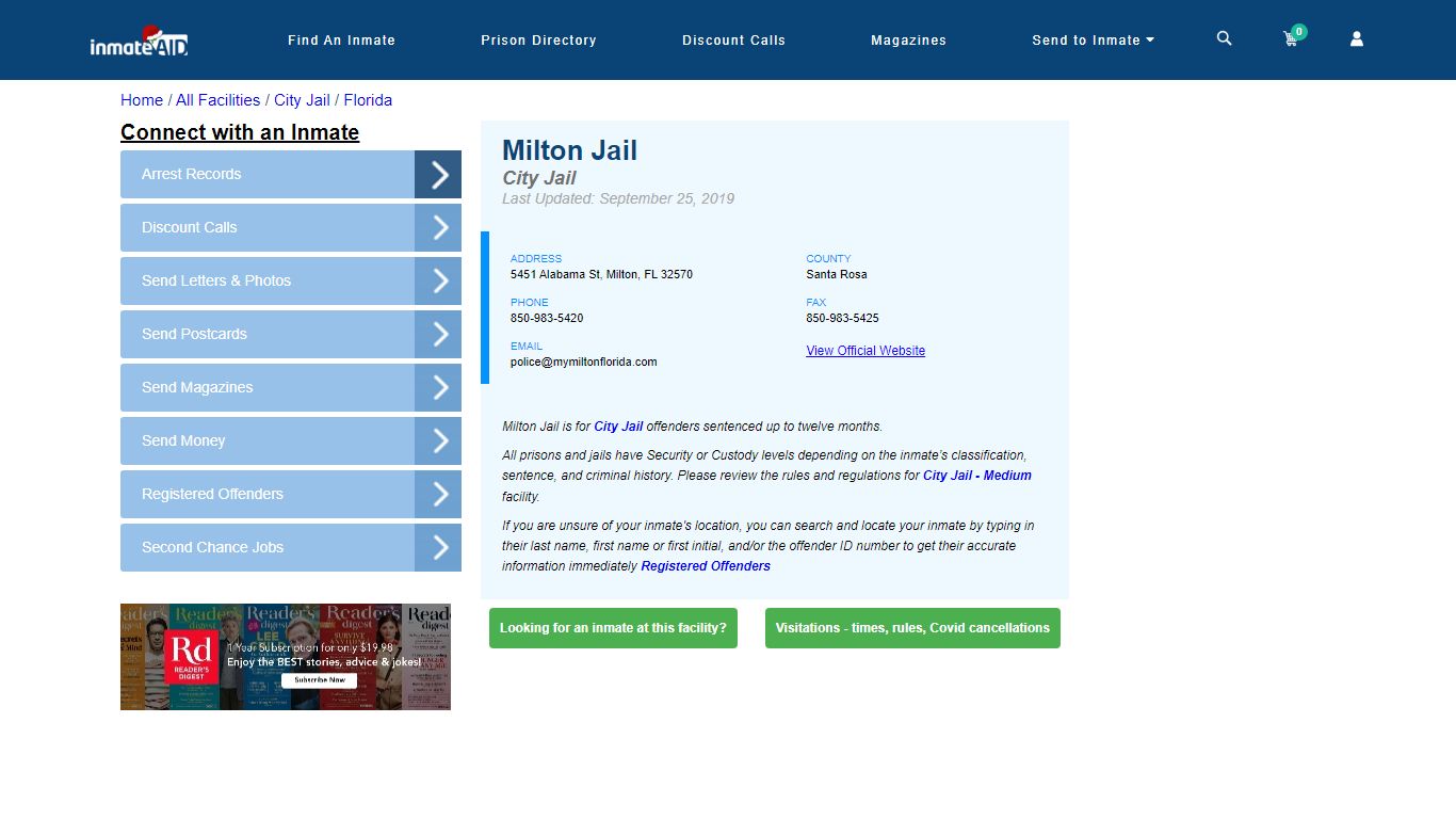 Milton Jail | Inmate Locator